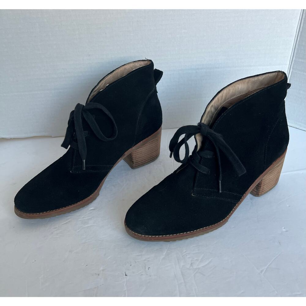 Caslon Black Suede Leather Block Heel Lace Tie Almond Toe Ankle Bootie Boots 10M